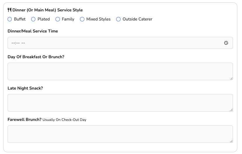 dinner service details